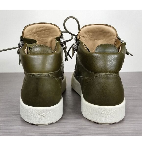 Giuseppe Zanotti x Zayn Leather Double-Zip Mid-Top Sneaker Olive Mens Size 9 /42 - Picture 5 of 11